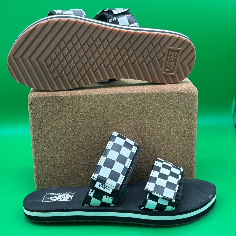 Vans Checkerboard UltraCush Sandals Big Kids 5.5 Black/White Double Strap Slides